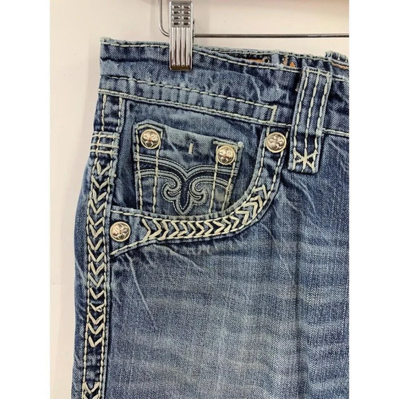 Rock Revival Men's Ethan Destroyed Distressed Slim Straight Leg Jeans Size 32x29 - Picture 3 of 16